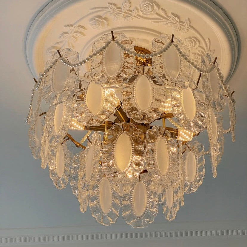 European Vintage Style Luxury Elegant Cream White Chandelier/Ceiling Light Fixture with White Pearl Chains for Living Room Bedroom Restaurant Dining Room