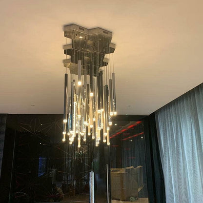 Bellini Rectangular Tri-Tone Tubular Pendant Light Chandelier