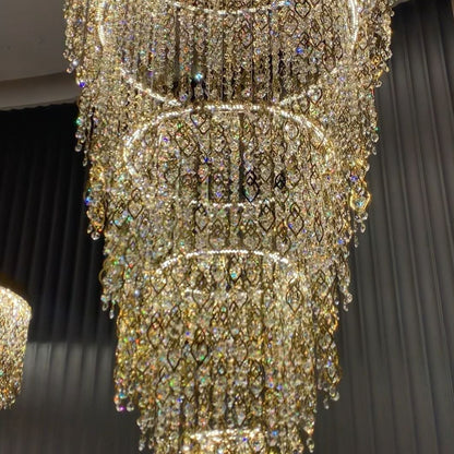 Modern Round 5-Layer Crystal Tassel Chandelier for Villa/Staircase/Foyer/Living Room