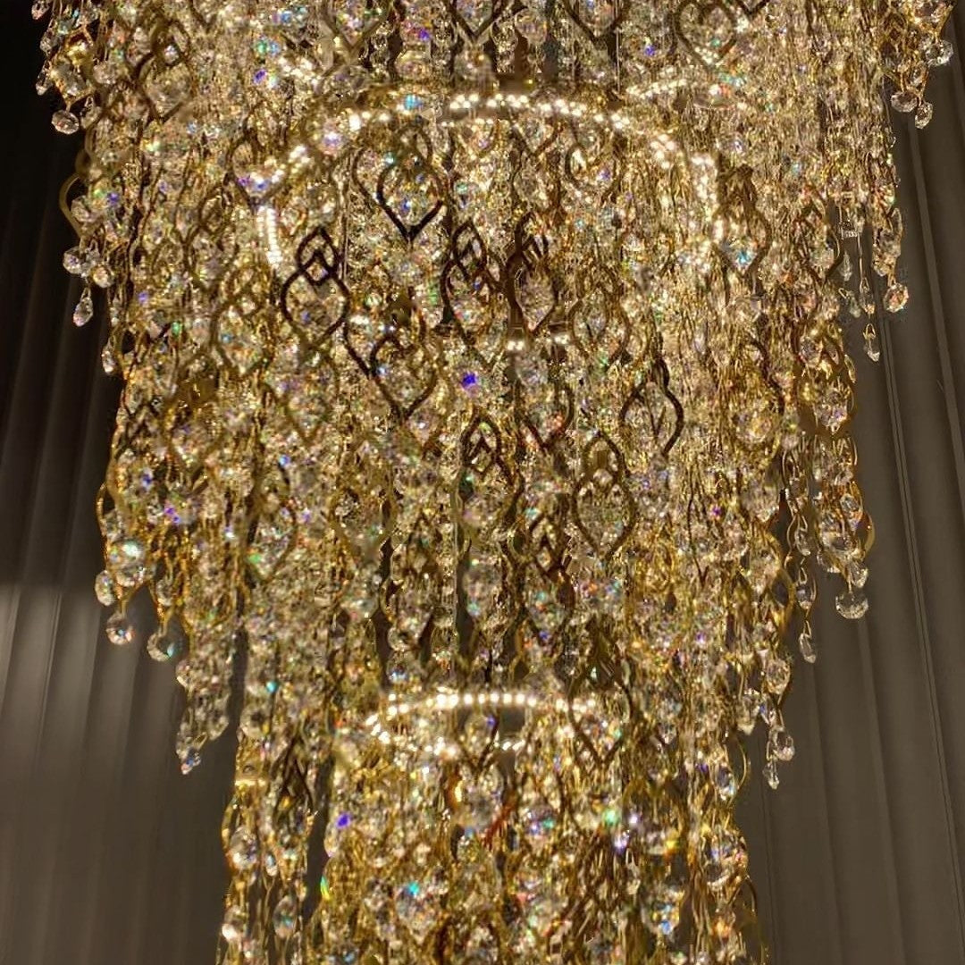 Modern Round 5-Layer Crystal Tassel Chandelier for Villa/Staircase/Foyer/Living Room