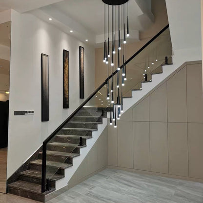 Minimalism Foyer Staircase Chandelier Ceiling Pendant Lighting Fixture For Living Room Entryway In Gold/ Black Finish