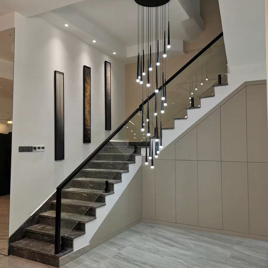 Minimalism Foyer Staircase Chandelier Ceiling Pendant Lighting Fixture For Living Room Entryway In Gold/ Black Finish