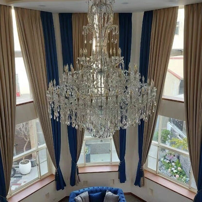Oversized Luxury Traditional Gold/Chrome Candle Branch Crystal Chandelier for 2-story/Duplex Buildings