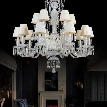 Large Light Luxury Classic Tiered Crystal Candle shaded Chandelier for High-ceiling Rooms/Living Room