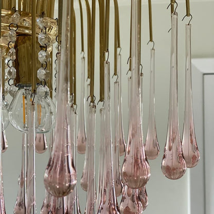 Vintage – Murano Teardrops Chandelier – 70s – Pink prisms