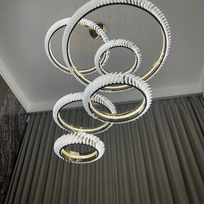 Extra Large Multi-layers Rings Crystal Chandelier Modern Art Waves Creative Pendant Light For High-ciling Foyer/Hallway/Staircase