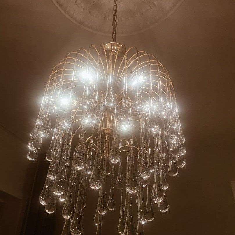 Vintage – Murano chandelier – Teardrop – 68 drops – Clear