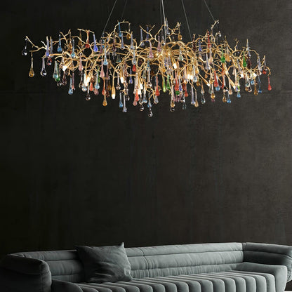 Colorful Raindrop Brass Branch Chandelier