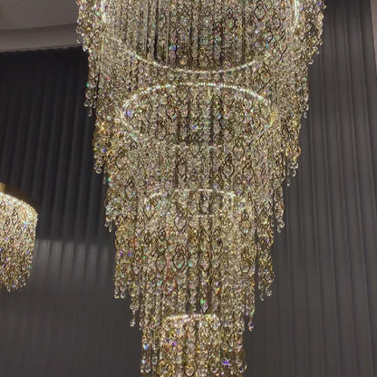 Modern Round 5-Layer Crystal Tassel Chandelier for Villa/Staircase/Foyer/Living Room