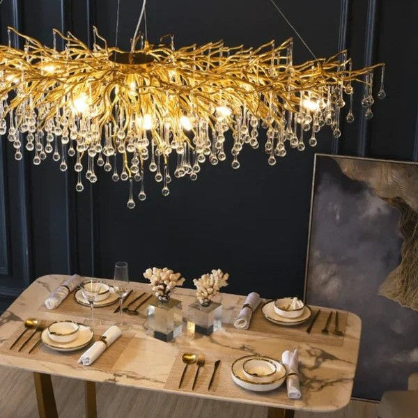 Stunning Tree Branch Crystal Chandelier with Clear Teardrop-shaped for Living/Dining Room