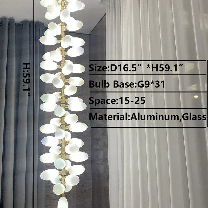 Nordic Art Long Magnolia alba Glass Ceiling Chandelier  for Staircase/Hallway/Entryway Light Fixture
