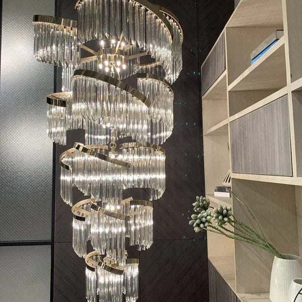 Oversized Modern Designer Creative Multi-tiered Luxury Spiral Crystal Chandelier For High-ceiling Foyer/Entryway/Hallway