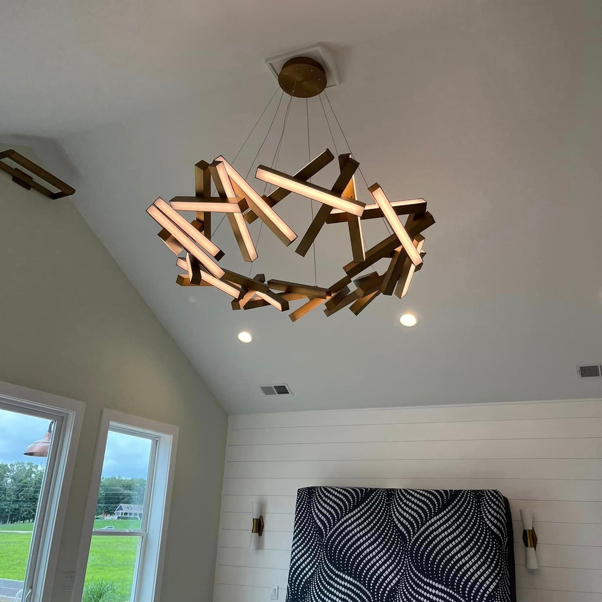 Modern Round/Linear Geometric Aluminum LED Chandelier for Dining Room/Bedroom