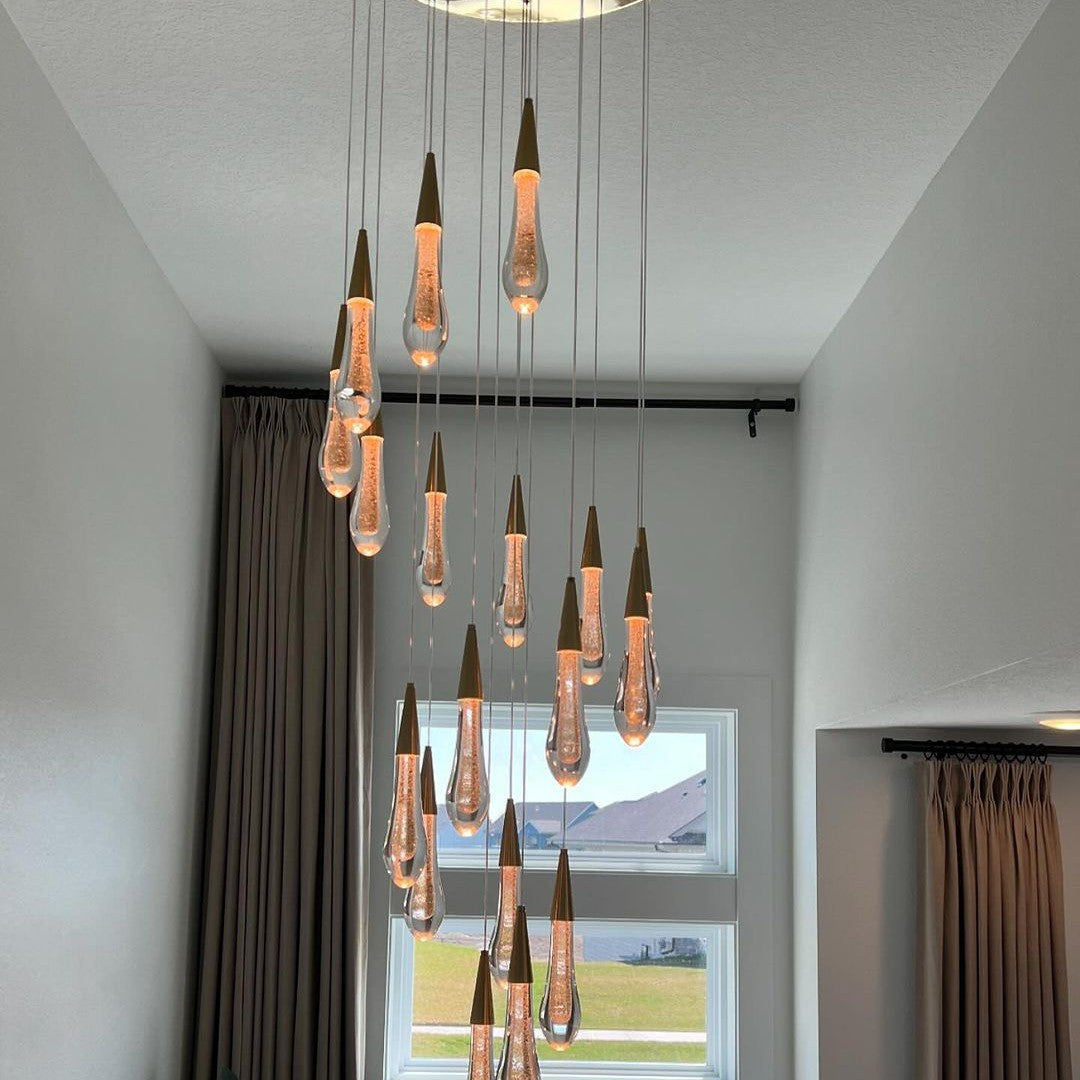 Modern Cascade Raindrop Round Spiral Crystal Chandelier for Staircase/Foyer