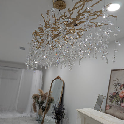 French Branch Crystal Chandelier with Elegant Crystal Leaves
