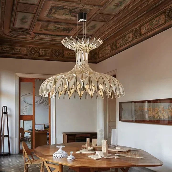 Art Oriental Tone Hand-made Wood Dome Pendant Chandelier for Living/Dining Room