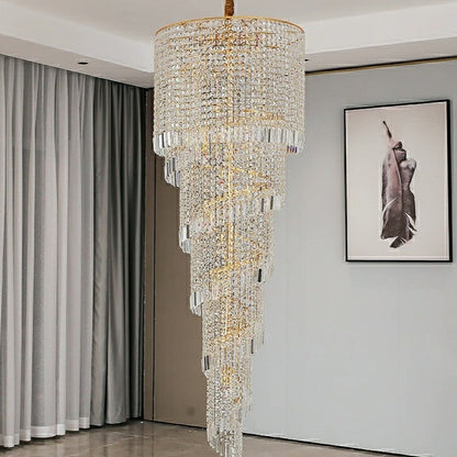 Elegant Foyer Hall Chandelier Long Crystal Ceiling Light Fixture For Living Room Entryway Staircase