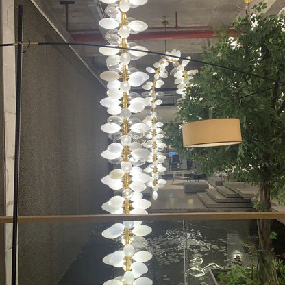 Nordic Art Long Magnolia alba Glass Ceiling Chandelier  for Staircase/Hallway/Entryway Light Fixture