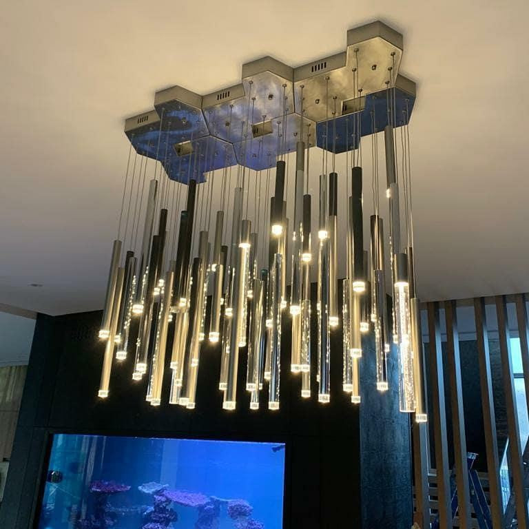Bellini Rectangular Tri-Tone Tubular Pendant Light Chandelier