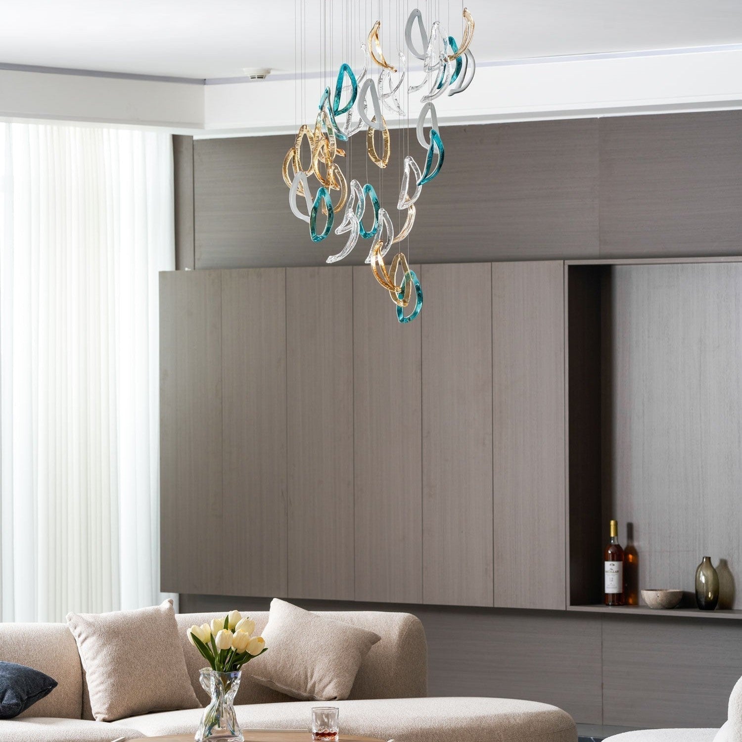 Galaxy Aqua Ripple Glass Meteor Shower Crystal Spiral Chandelier