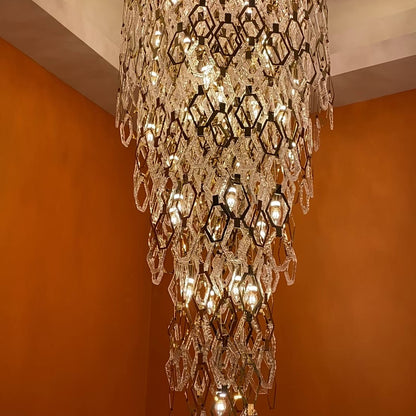 Modern Flush Mount Hexagon Crystal Chandelier for Staircase/Foyer