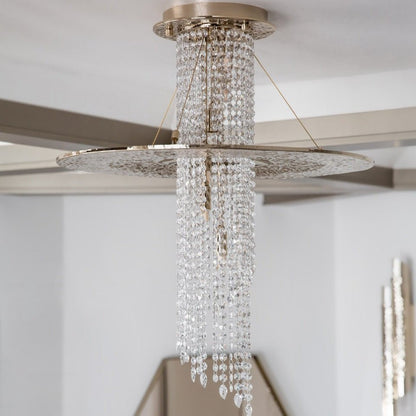 JC Angelina Flushmount Brass Crystal Pendant Chandelier