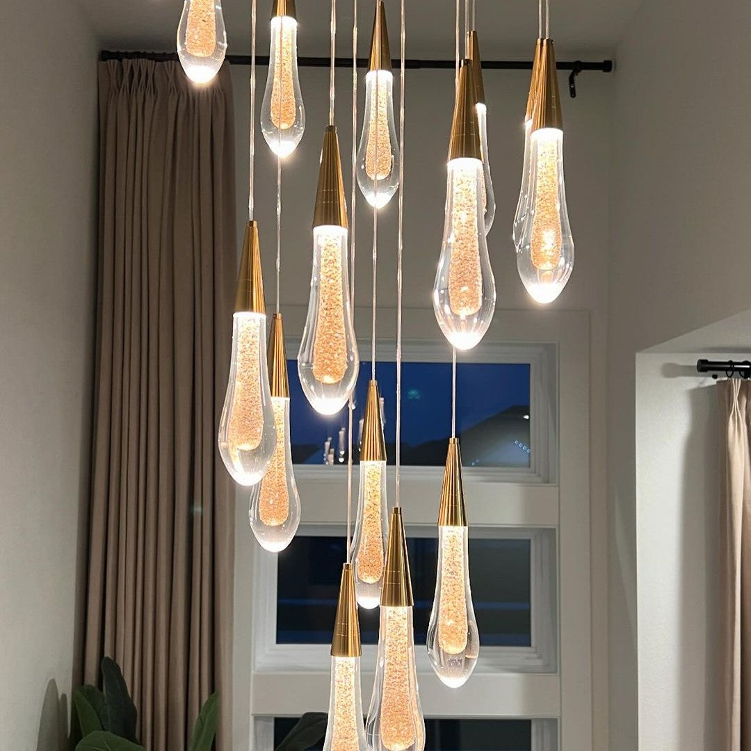 Modern Cascade Raindrop Round Spiral Crystal Chandelier for Staircase/Foyer