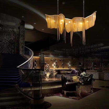 Luxury Tassel Linear Art Crystal Chandelier Italian Gold/Sliver Ceiling Dining Table Light Fixture