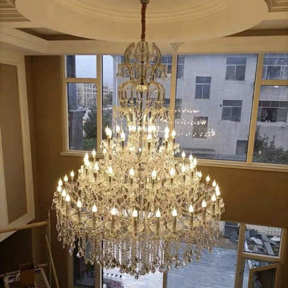 Oversized Luxury Traditional Gold/Chrome Candle Branch Crystal Chandelier for 2-story/Duplex Buildings