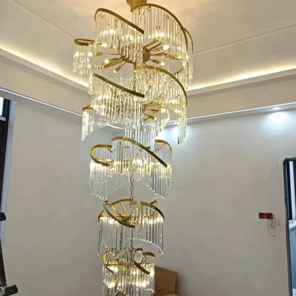 Oversized Modern Designer Creative Multi-tiered Luxury Spiral Crystal Chandelier For High-ceiling Foyer/Entryway/Hallway