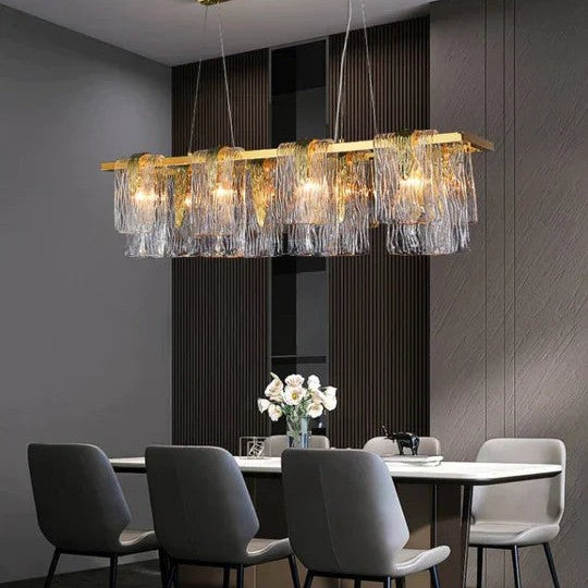 Light Luxury Irregular Glass Slice Chandelier Suit in Brass Finish for Living Room/ Ding Room/ Bedroom