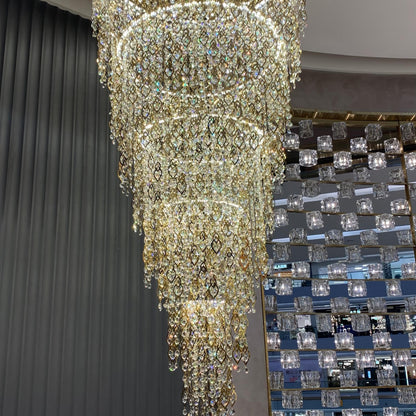 Modern Round 5-Layer Crystal Tassel Chandelier for Villa/Staircase/Foyer/Living Room