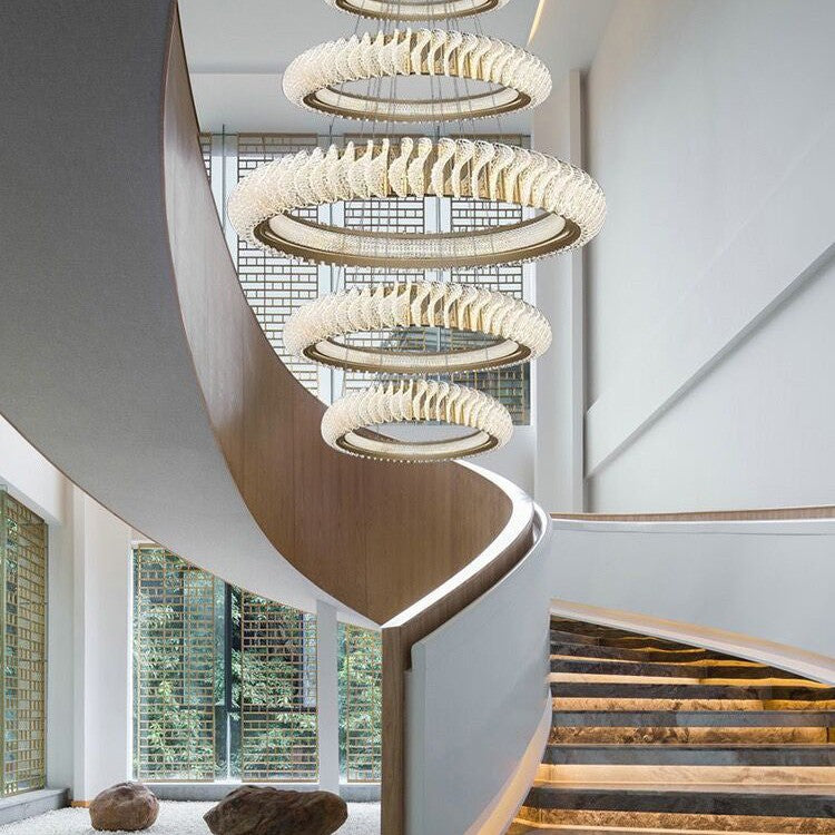 Extra Large Multi-layers Rings Crystal Chandelier Modern Art Waves Creative Pendant Light For High-ciling Foyer/Hallway/Staircase