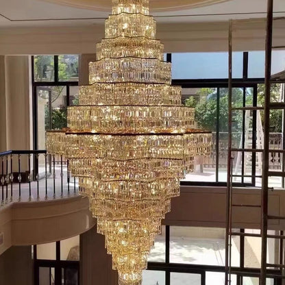 Extra Large Plaza Hall  Multi-Tier Crystal Chandelier Foyer Living Room Staircase Ceiling Lighting Fixture  In Chrome/ Silver Finish