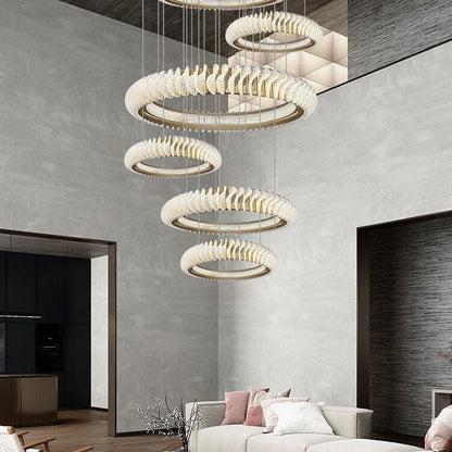 Extra Large Multi-layers Rings Crystal Chandelier Modern Art Waves Creative Pendant Light For High-ciling Foyer/Hallway/Staircase