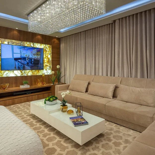 Luxury Rectangular Flush Mount Crystal Chandelier for Dining Room