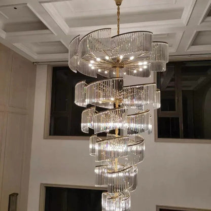 Oversized Modern Designer Creative Multi-tiered Luxury Spiral Crystal Chandelier For High-ceiling Foyer/Entryway/Hallway