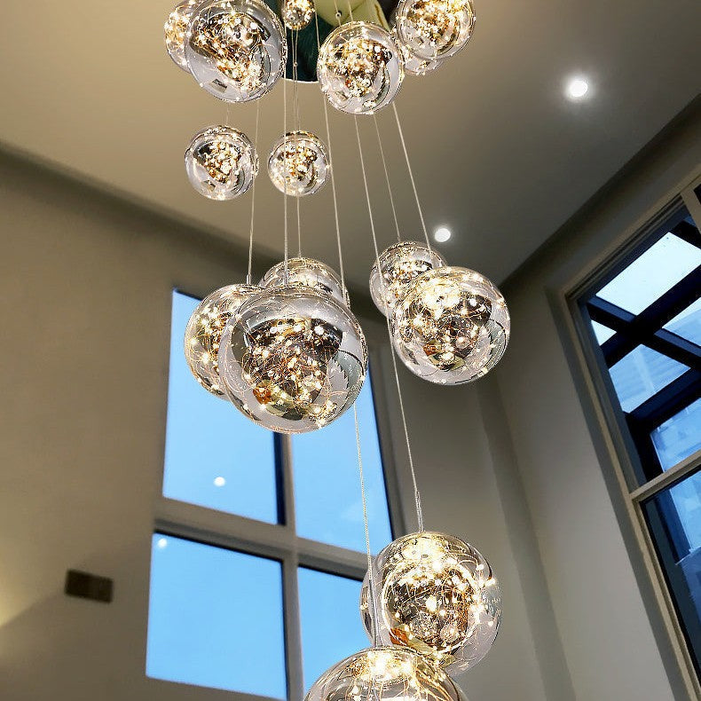 Modern Starlight Globe Chandelier for Foyer Hall Crystal Clear Glass Ball Light Decoration Living Room Ceiling Lamp