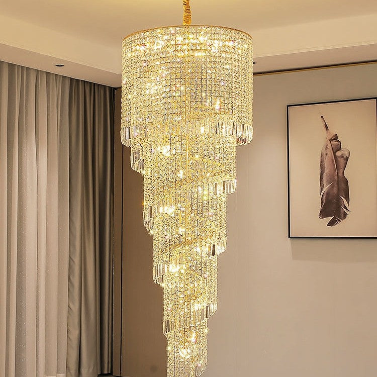 Elegant Foyer Hall Chandelier Long Crystal Ceiling Light Fixture For Living Room Entryway Staircase