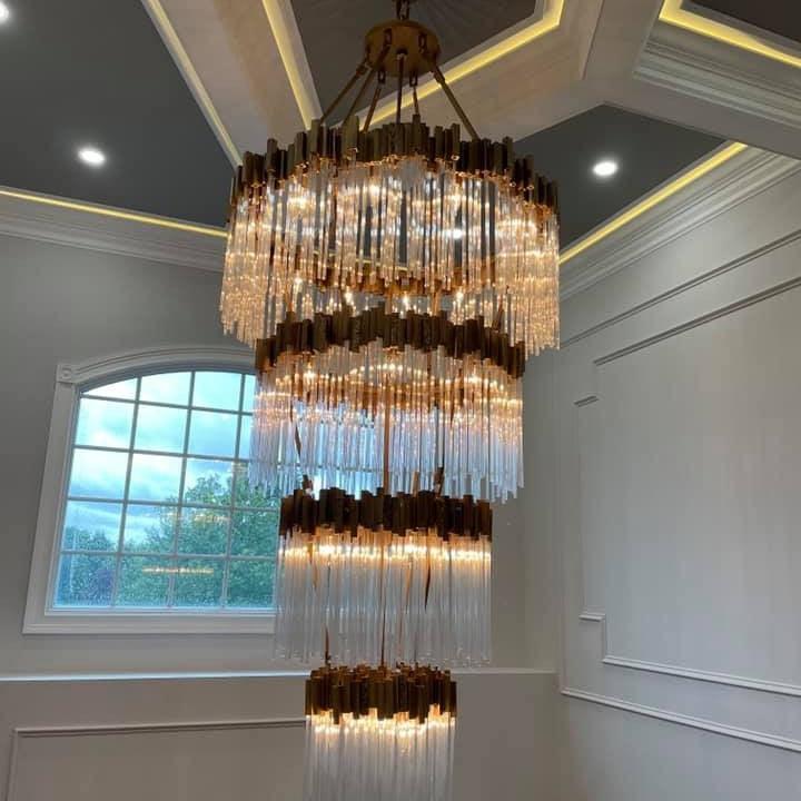 Large Elegant Multi-layers Glam Glass Chandelier for High-ceiling Staircase/Entryway/Living/meeting Room