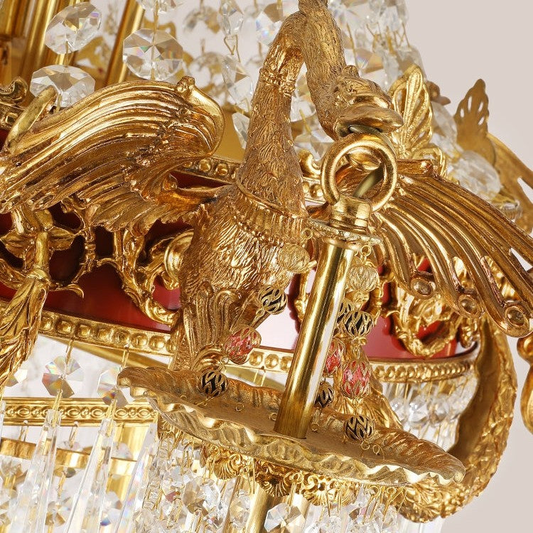 Extra Large Retro Luxury Full Copper Crystal Chandelier for Staircase/ Duplexes/ Villas