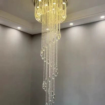 Oversized Modern Cascade Spiral Crystal Staircase Chandelier For Duplex Building
