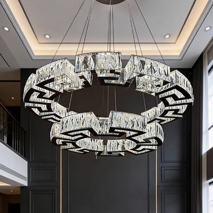Modern Round Gear/Rectangular Mazes Crystal Chandelier