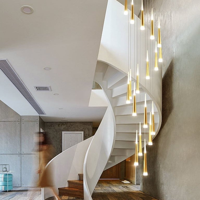 Denise Golden/Black LED Hanging Meteor Rain Staircase Chandelier