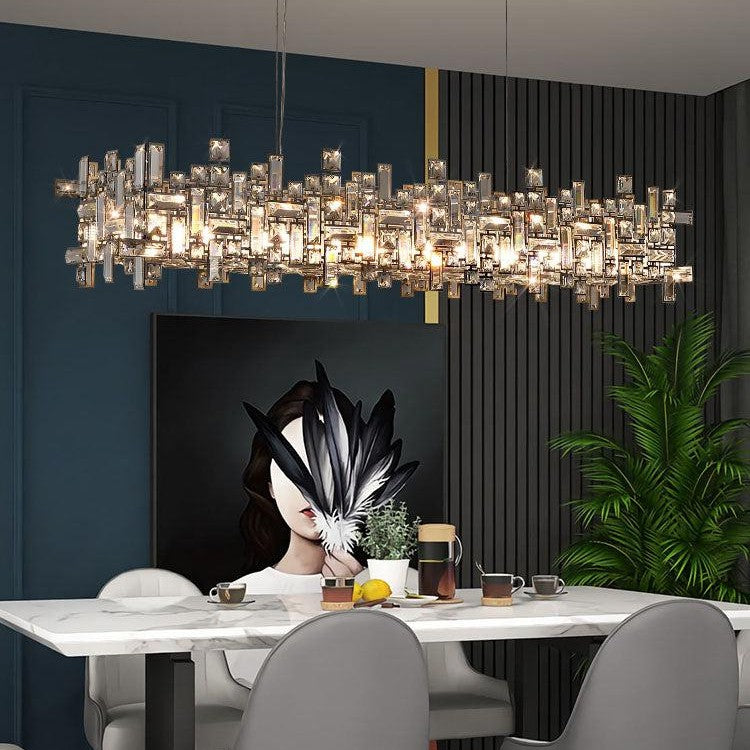 Art Irregular Block Collection Crystal Pendant Chandelier Suit for Living/Dining Room
