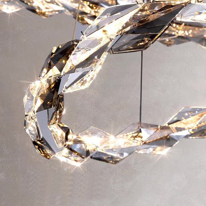 Oversized Multi-Tiered Rings Crystal Chandelier Modern Clear and Grey Crystal Ceiling Light Fixture For Staircase/Foyer/Hallway/Entryway