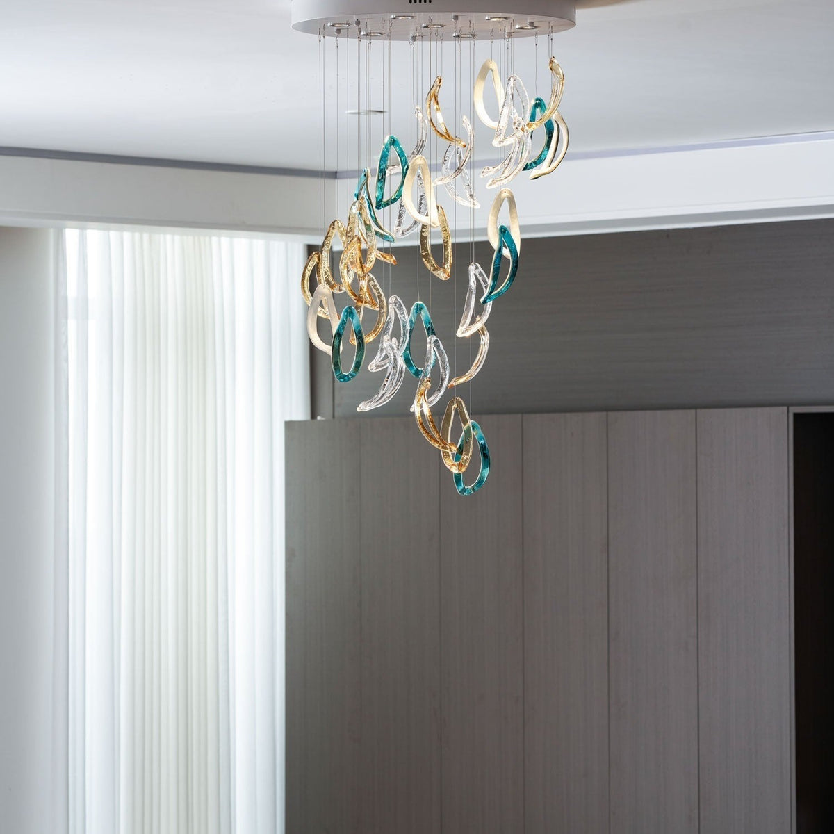 Galaxy Aqua Ripple Glass Meteor Shower Crystal Spiral Chandelier
