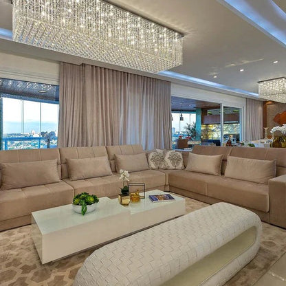 Luxury Rectangular Flush Mount Crystal Chandelier for Dining Room
