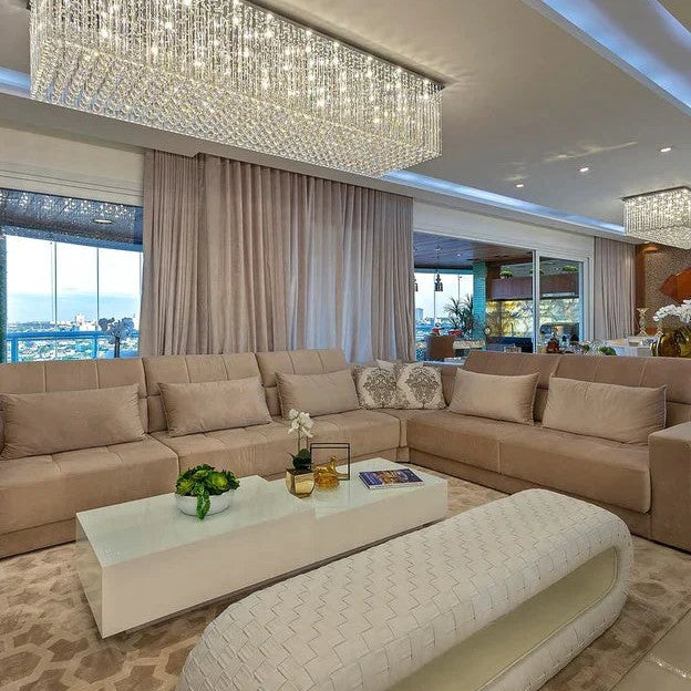 Luxury Rectangular Flush Mount Crystal Chandelier for Dining Room