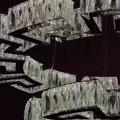 Modern Round Gear/Rectangular Mazes Crystal Chandelier
